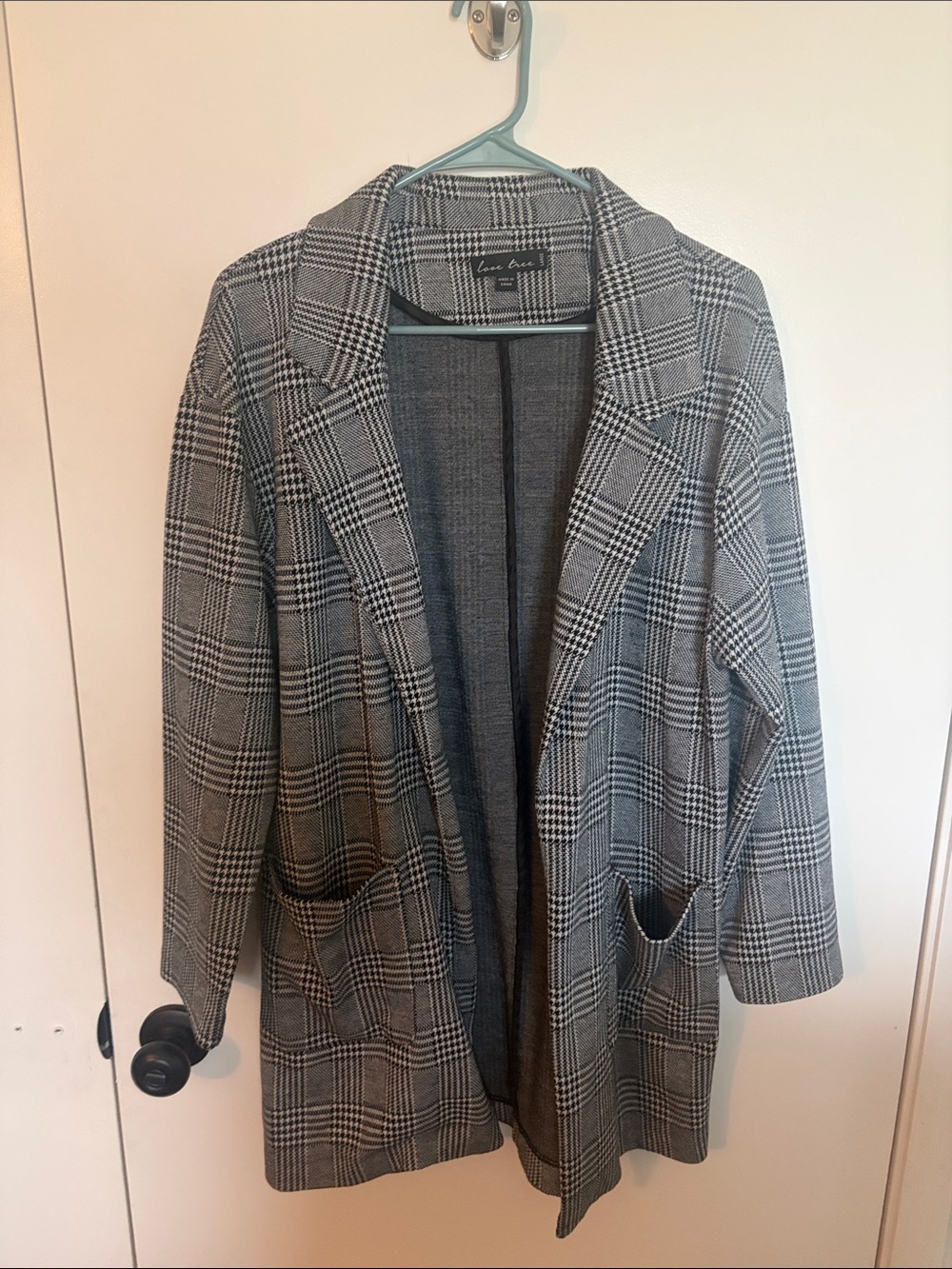 Love Tree Gray Plaid Open-Front Blazer